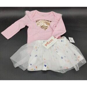 Baby Girl Bodysuit w/Hearts & White & Multi-Color Tutu NWT 0-3 Mo. Cat & Jack